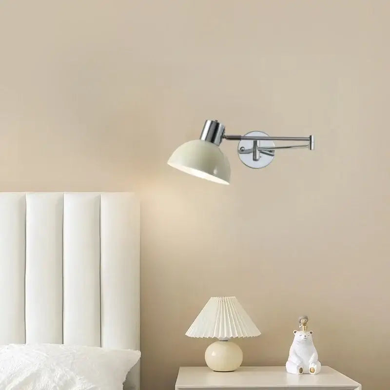 Chrome cream led swing arm wall lamp for bedroom with pull chain