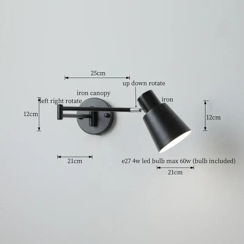 Chrome cream led swing arm wall lamp for bedroom with pull chain