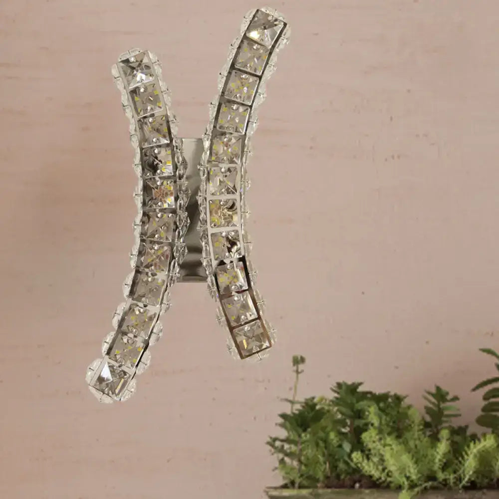 Chrome curvy crystal prism wall sconce for living room