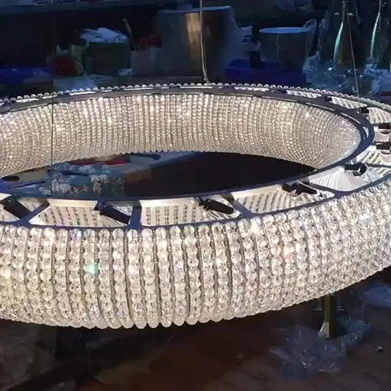 Chrome round crystal chandelier living room pendant light