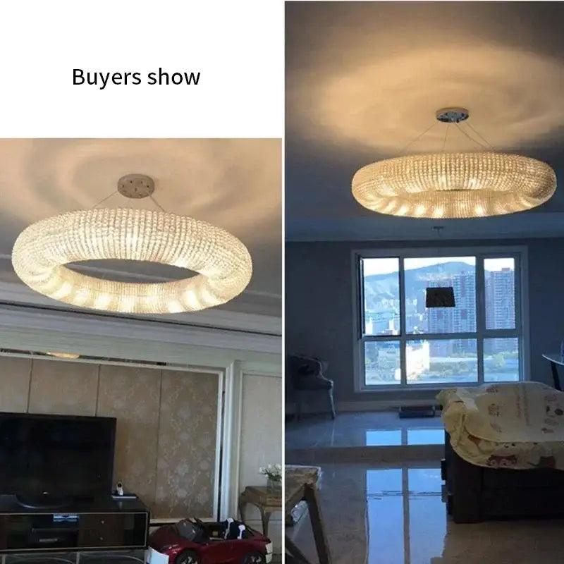 Chrome round crystal chandelier living room pendant light