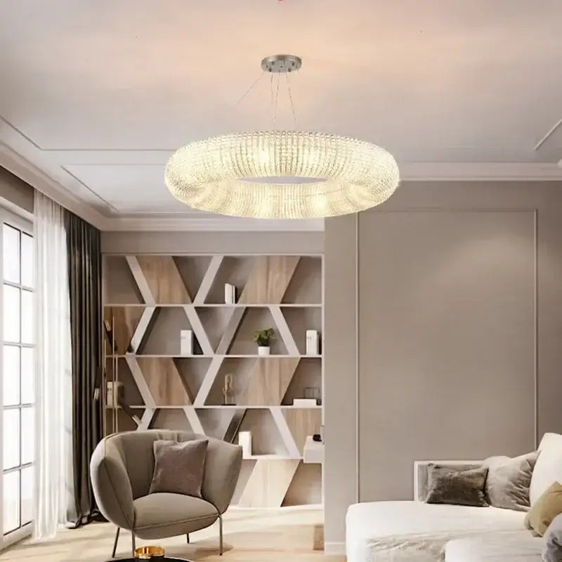 Chrome round crystal chandelier living room pendant light