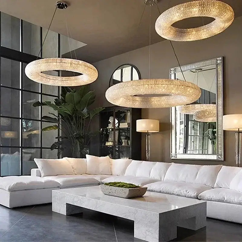 Chrome round crystal chandelier living room pendant light