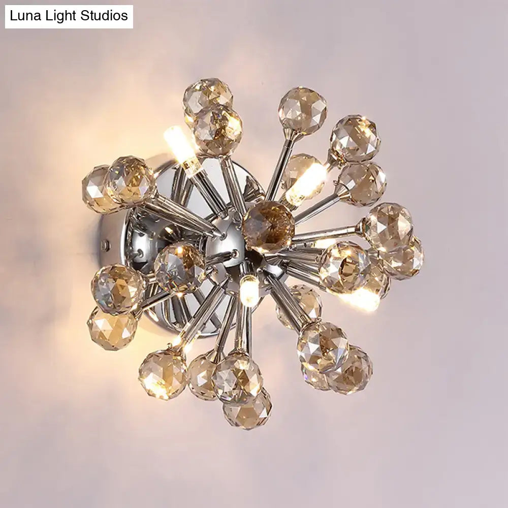 Chrome sputnik flushmount amber crystal ball ceiling light bedroom