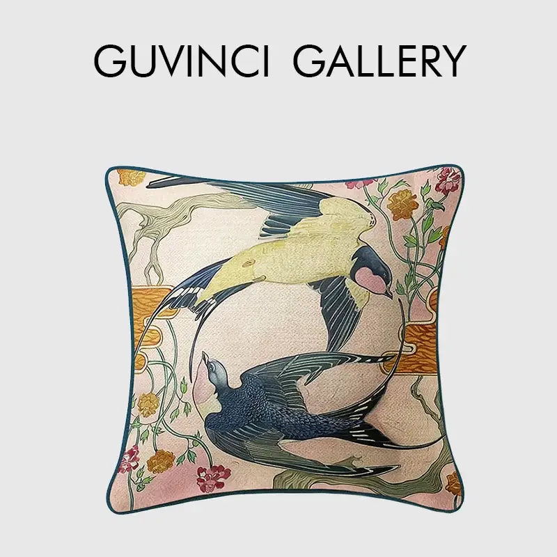Circular swallows pink & teal pillow covers living room decor