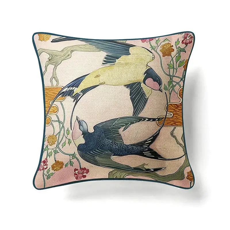Circular swallows pink & teal pillow covers living room decor
