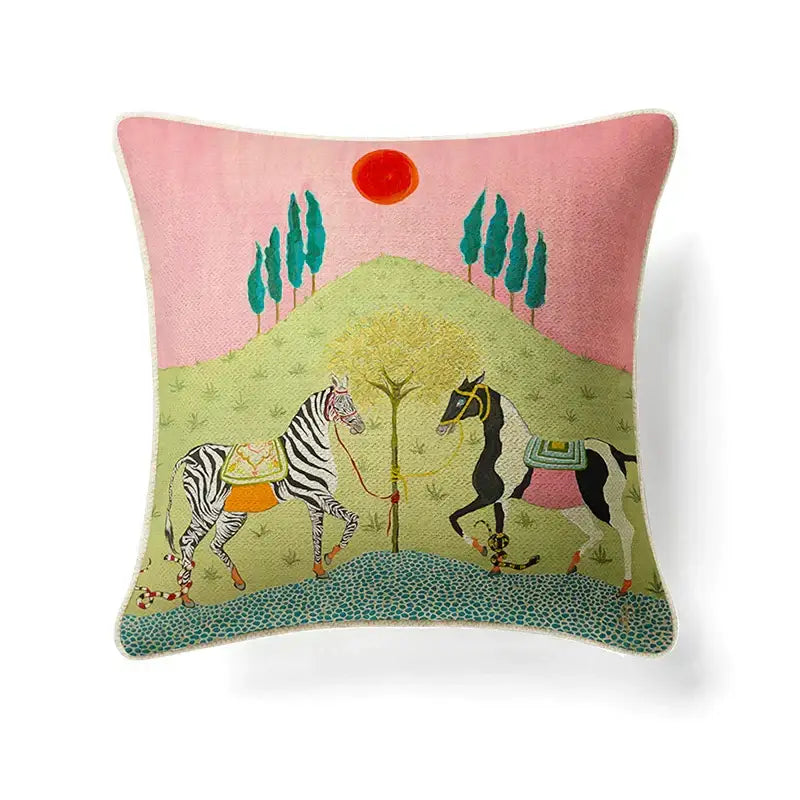 Circular swallows pink & teal pillow covers living room decor