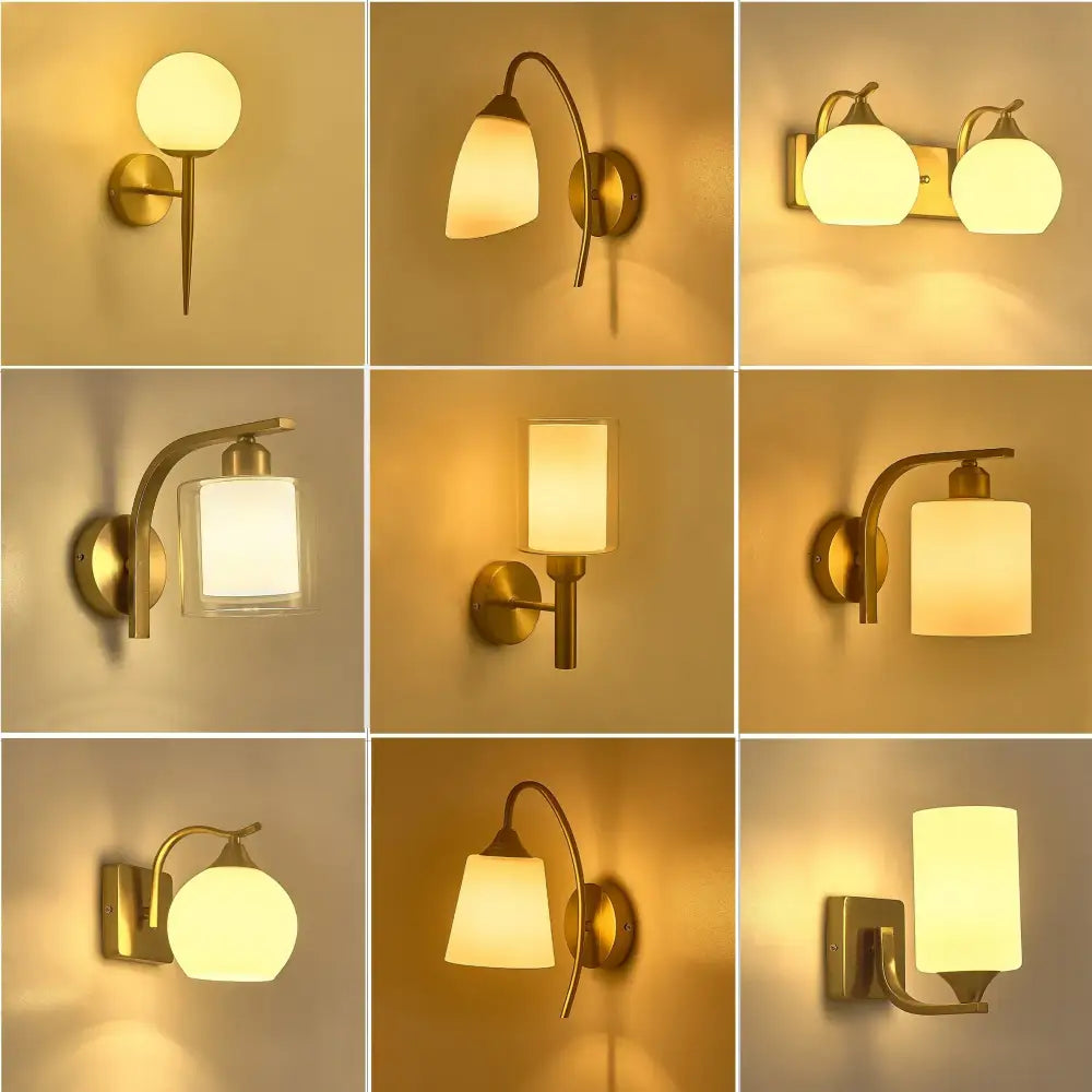 Classic brass glass wall sconce with frosted shade for bedroom