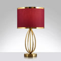 Classic gold & red round table lamp study room fabric shade