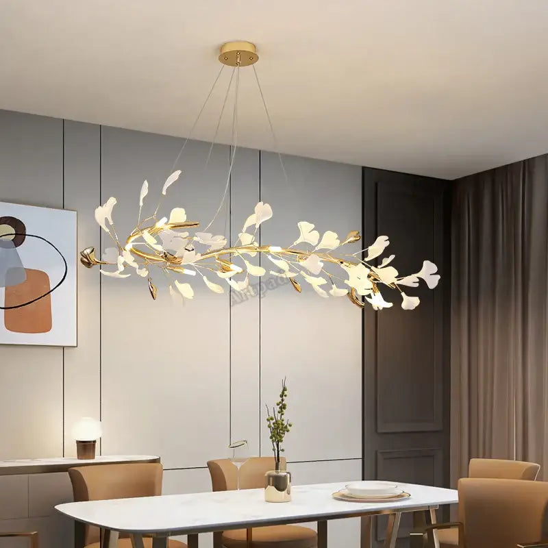 Classic white & gold leaf pendant lamp dining room lighting