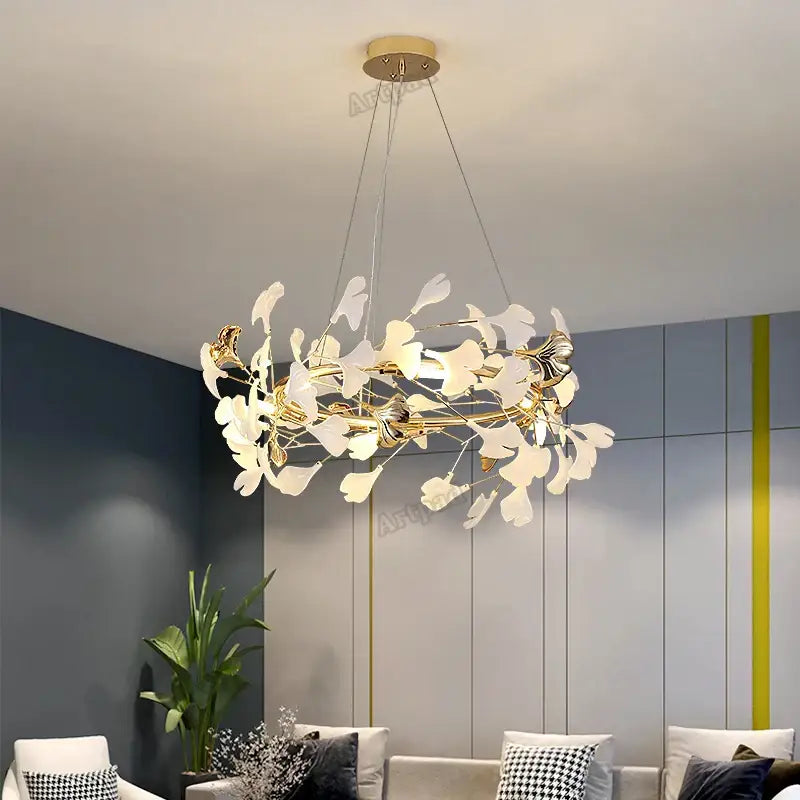 Classic white & gold leaf pendant lamp dining room lighting