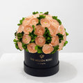 Classic Black Box | Peach Persian Buttercups & Green Hydrangeas