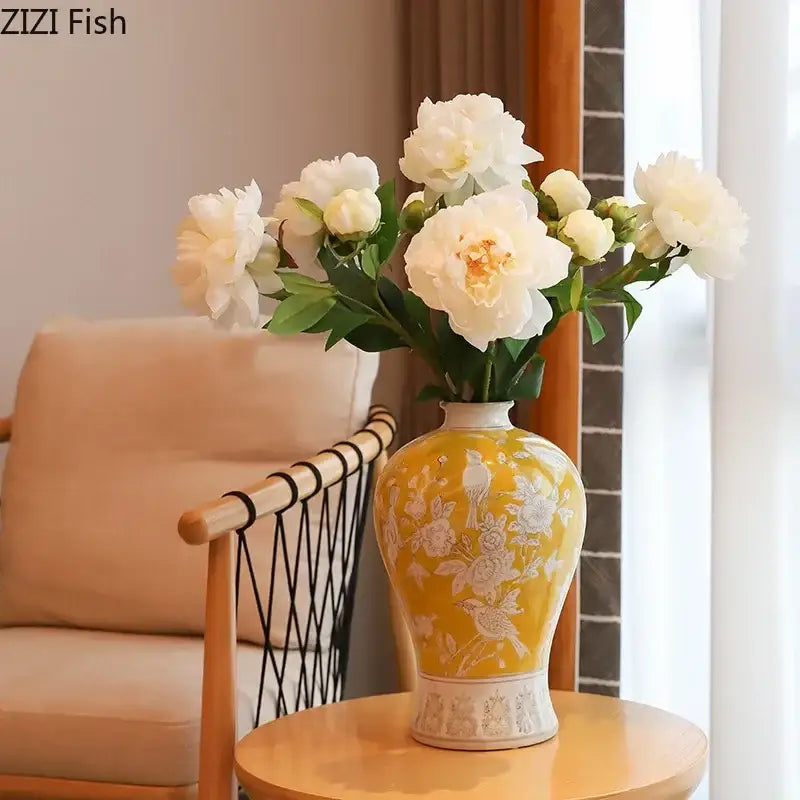 Classical blue & white porcelain vase living room floral decor