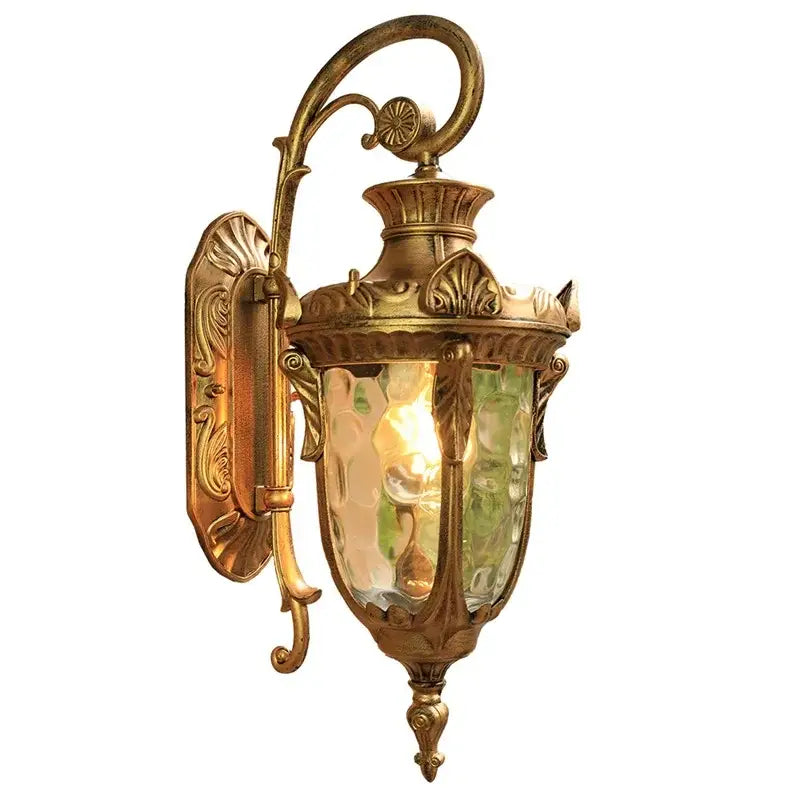 Classical bronze led outdoor wall lamp with textured glass panels