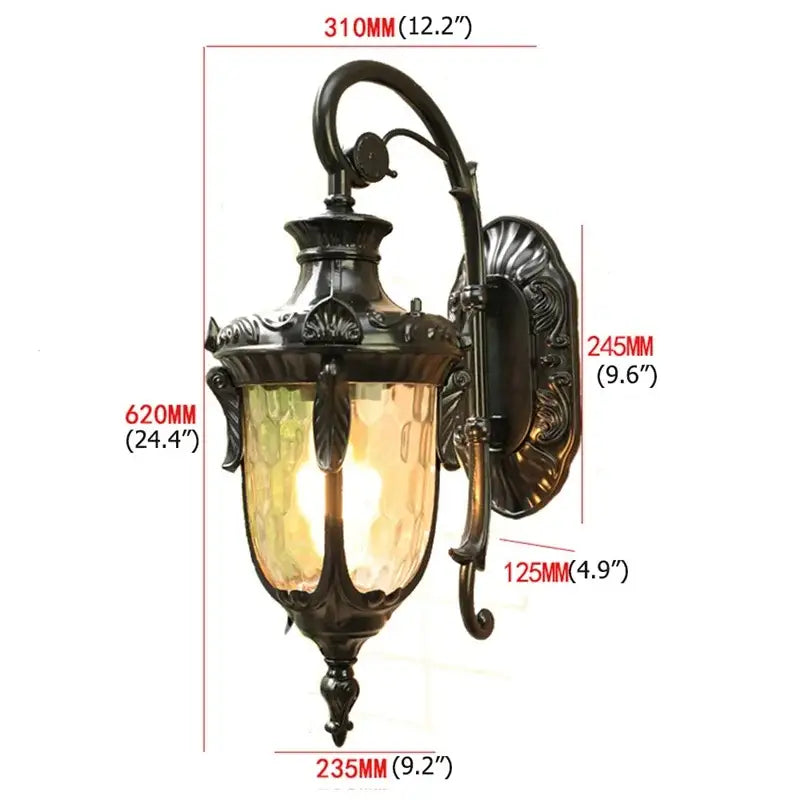 Classical bronze led outdoor wall lamp with textured glass panels