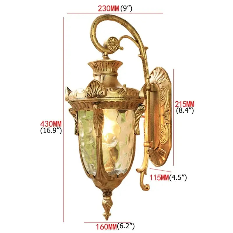 Classical bronze led outdoor wall lamp with textured glass panels