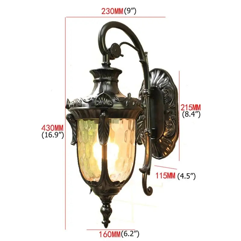 Classical bronze led outdoor wall lamp with textured glass panels