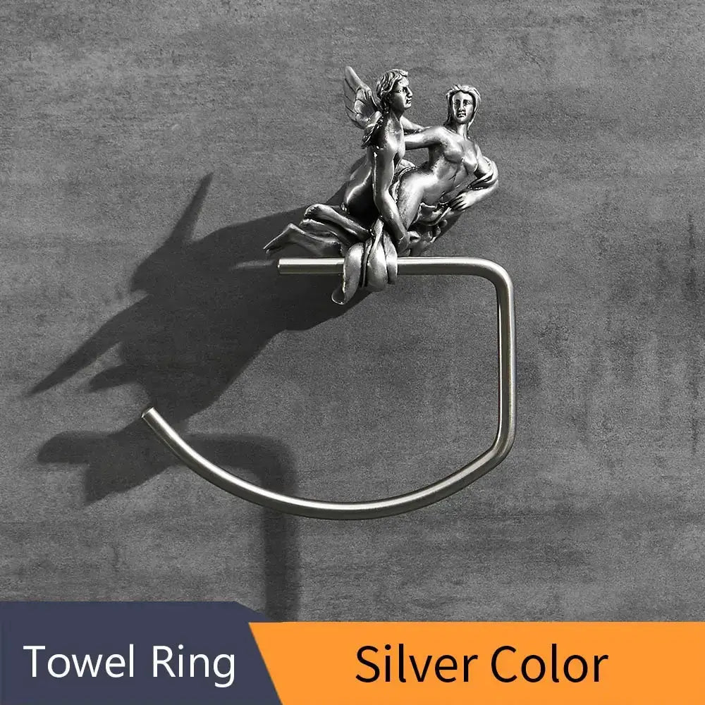Classical bronze towel rack ornate winged figures shower room decor