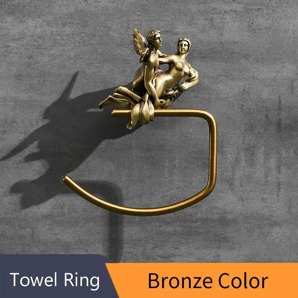Classical bronze towel rack ornate winged figures shower room decor