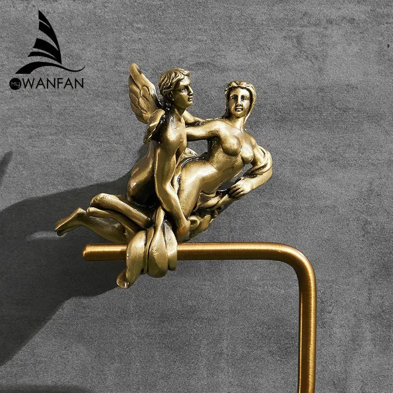 Classical bronze towel rack ornate winged figures shower room decor
