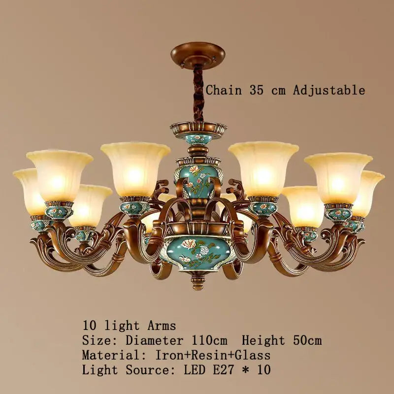 Classical resin chandelier bronze & turquoise living room light