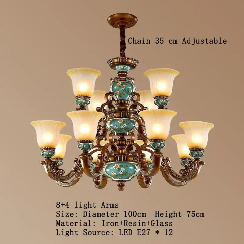 Classical resin chandelier bronze & turquoise living room light