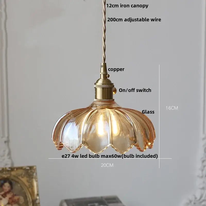 Clear and amber glass walnut pendant lamp kitchen copper switch