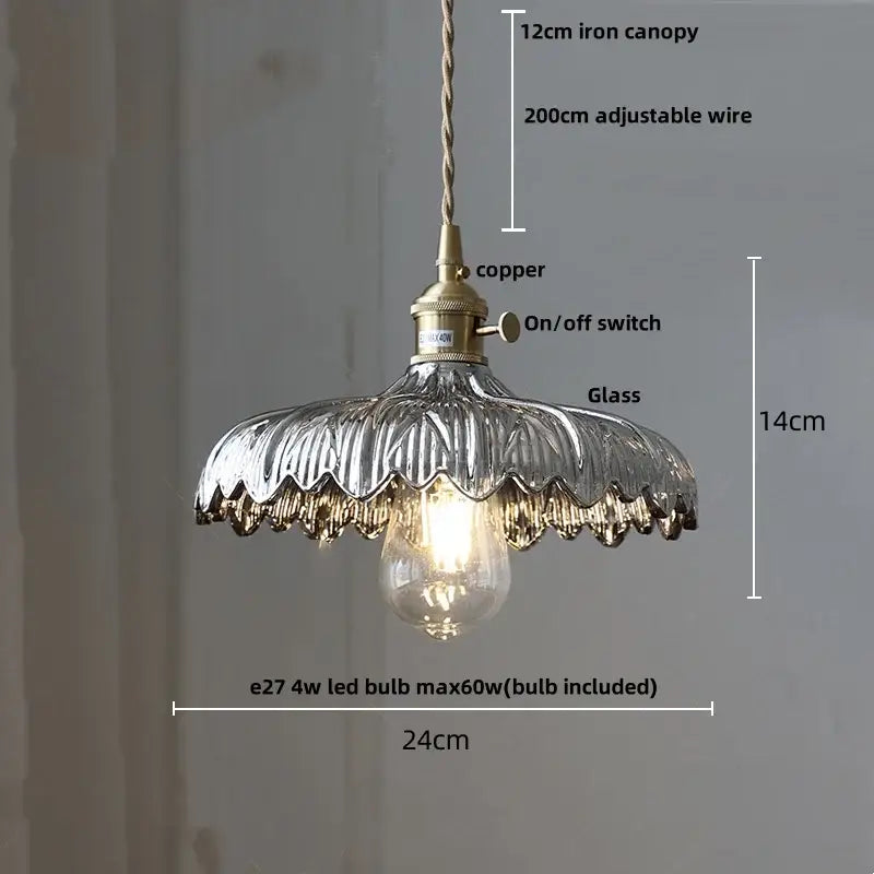 Clear and amber glass walnut pendant lamp kitchen copper switch