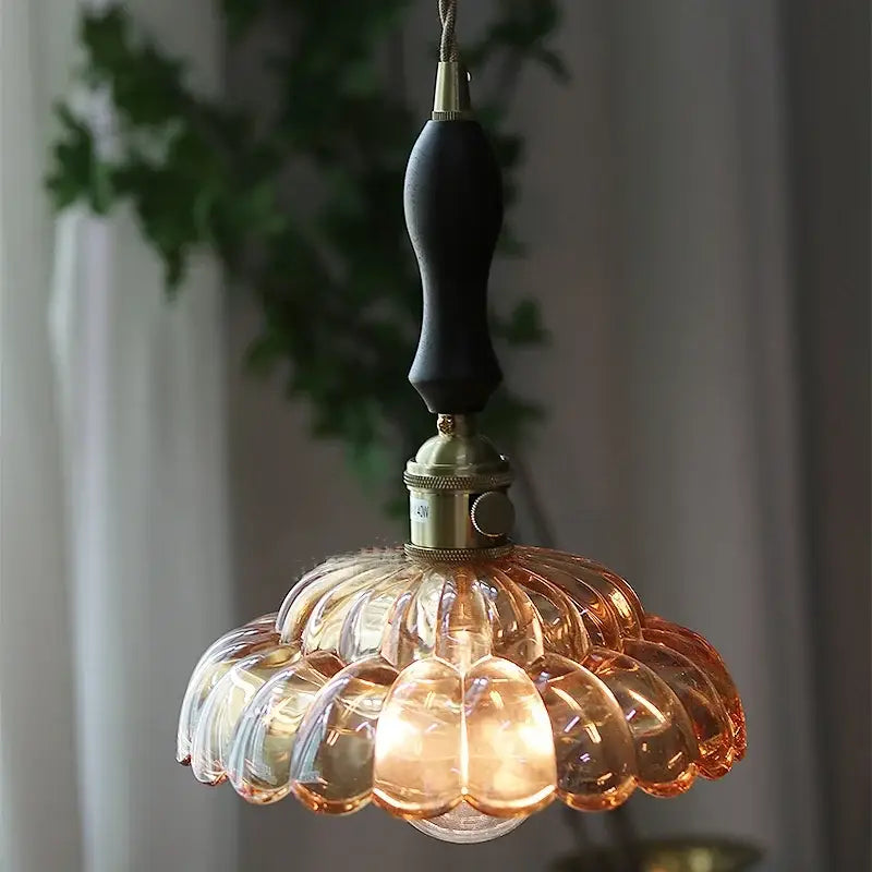 Clear and amber glass walnut pendant lamp kitchen copper switch