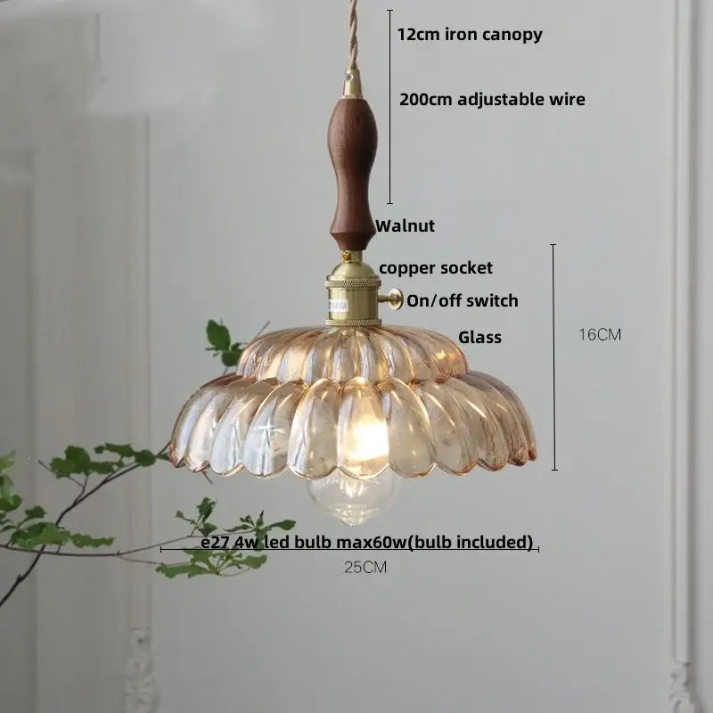 Clear and amber glass walnut pendant lamp kitchen copper switch