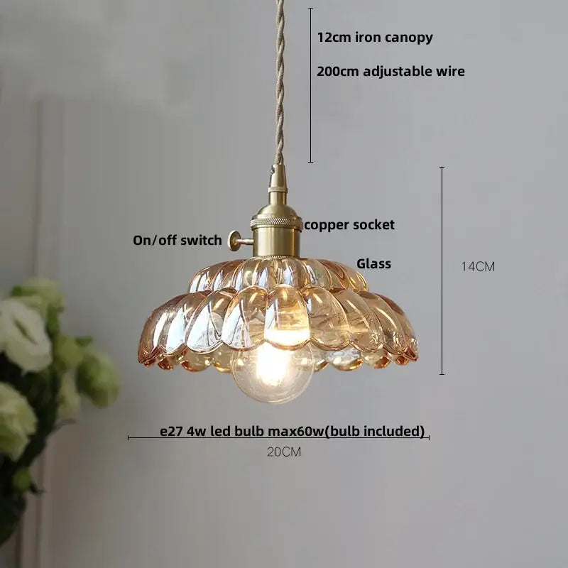 Clear and amber glass walnut pendant lamp kitchen copper switch