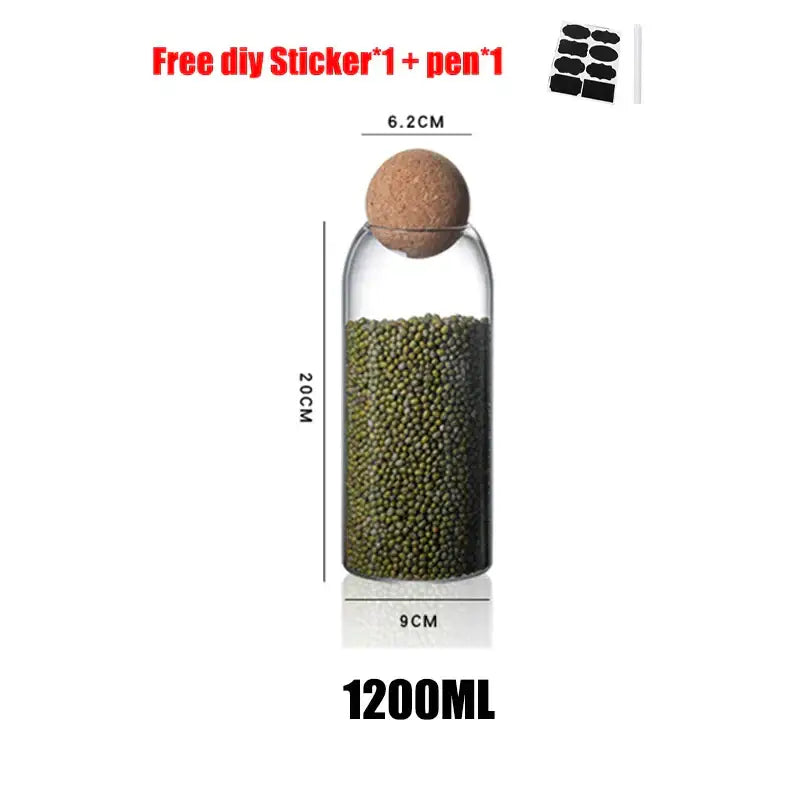 Clear glass bottle dispenser set with cork stoppers kitchen jars