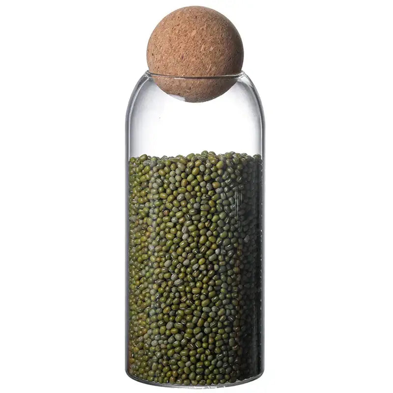 Clear glass bottle dispenser set with cork stoppers kitchen jars