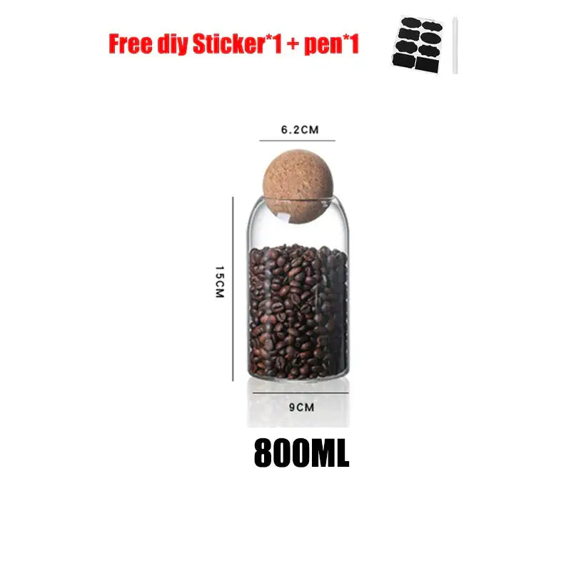 Clear glass bottle dispenser set with cork stoppers kitchen jars