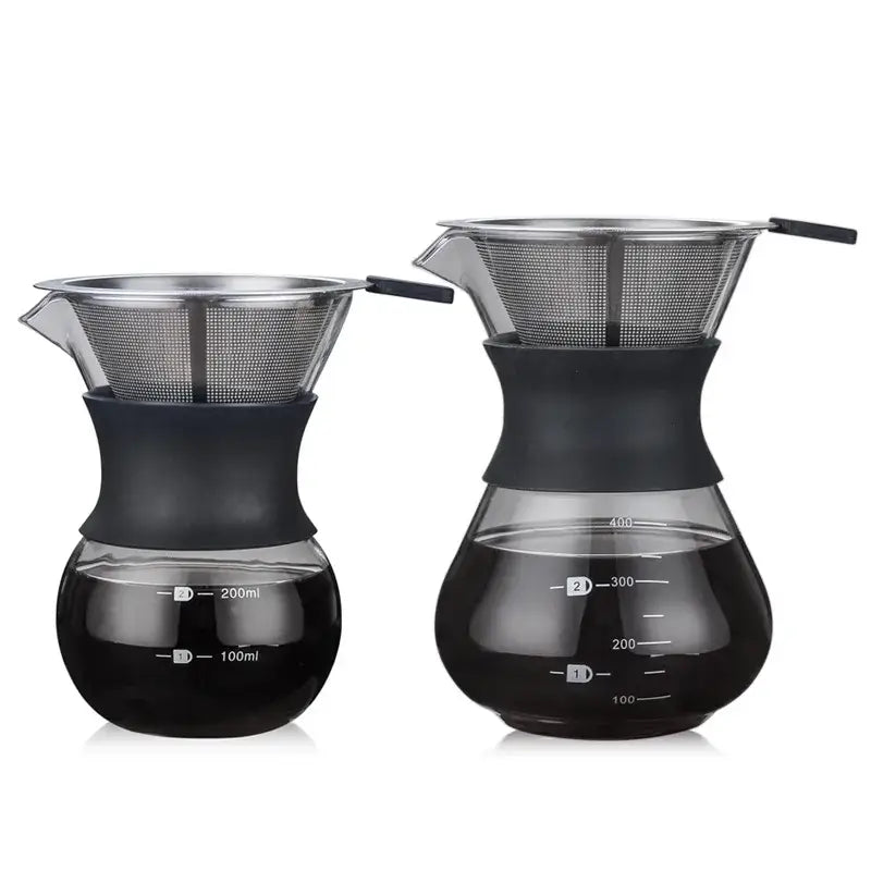 Clear glass pour over coffee maker with stainless steel filter kitchen
