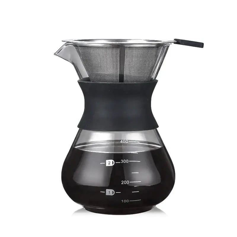 Clear glass pour over coffee maker with stainless steel filter kitchen