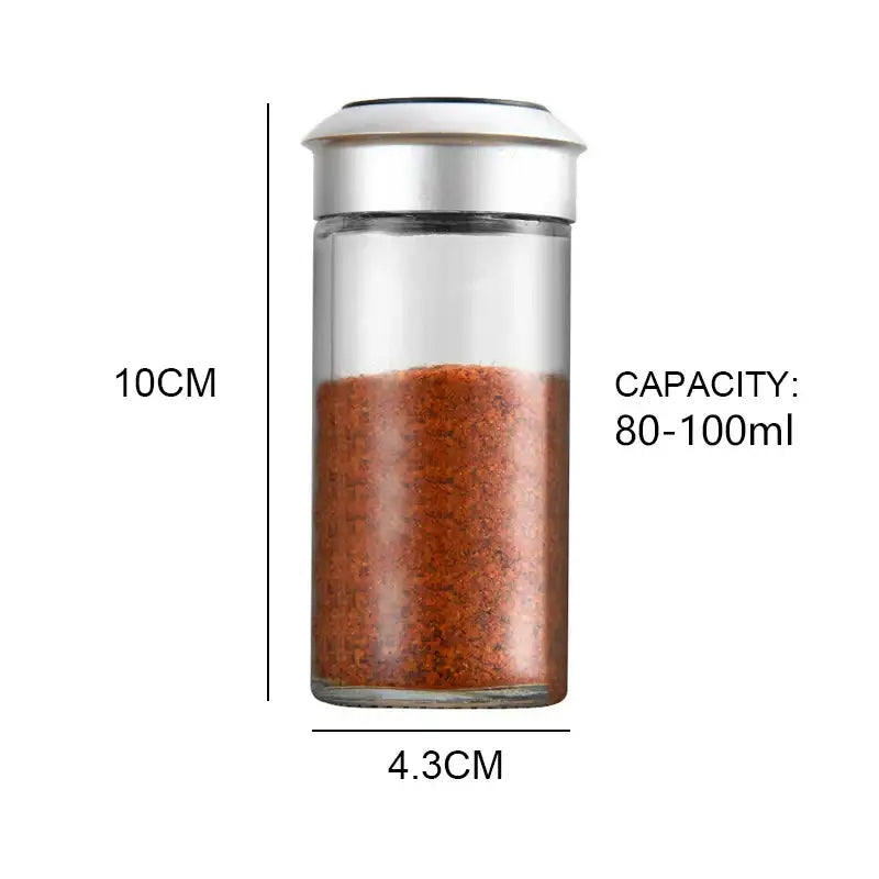 Clear glass rotating spice jar set – kitchen seasoning bottles