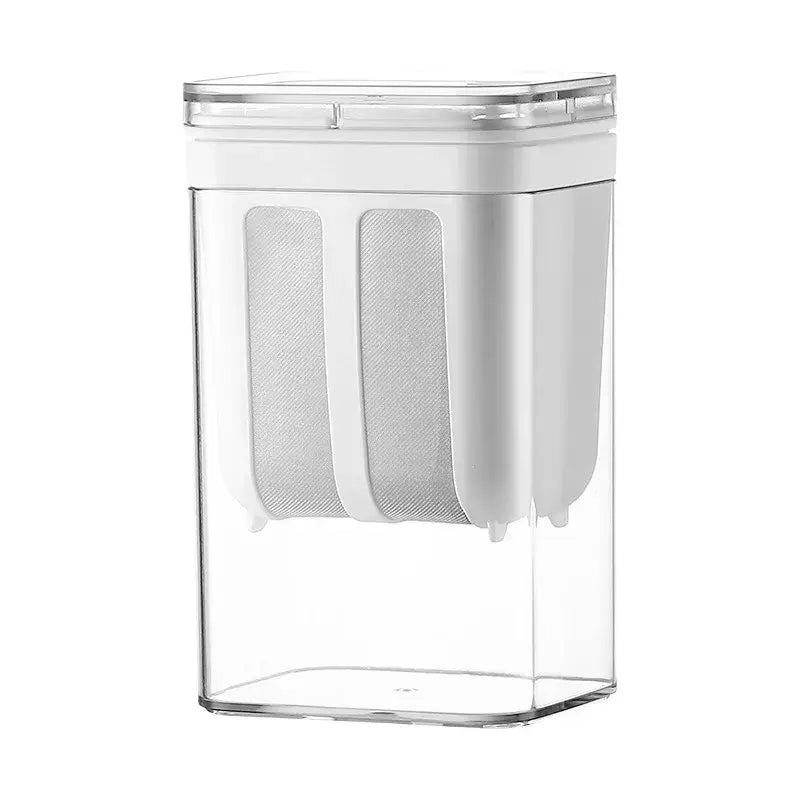 Clear greek yogurt maker with white lid and mesh filter kitchen