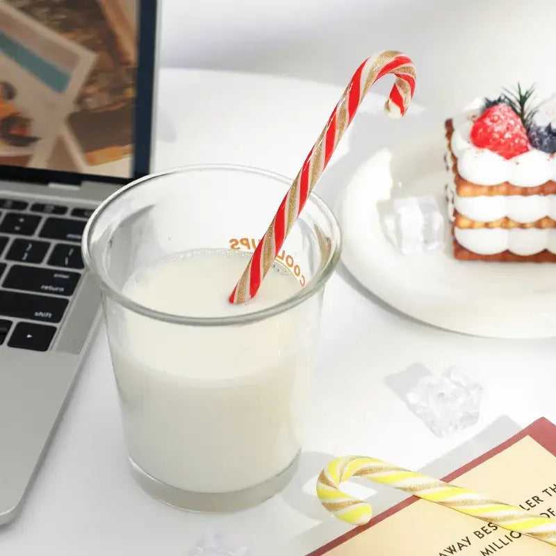 Colorful christmas long handle candy cane glass stirring stick kitchen