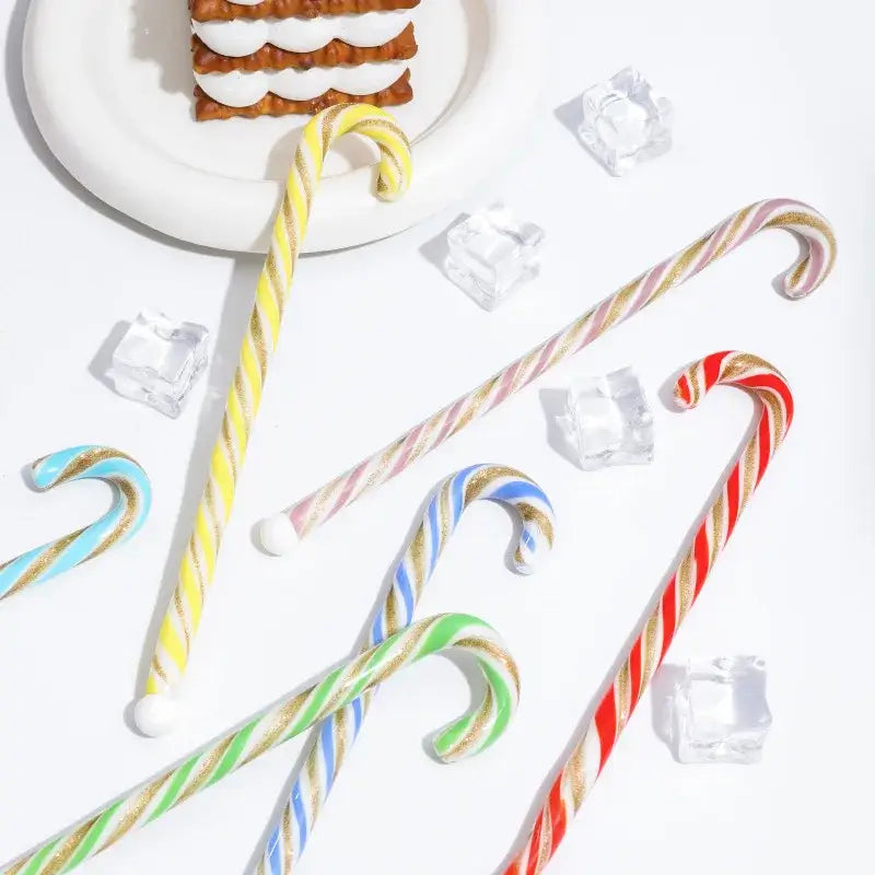 Colorful christmas long handle candy cane glass stirring stick kitchen
