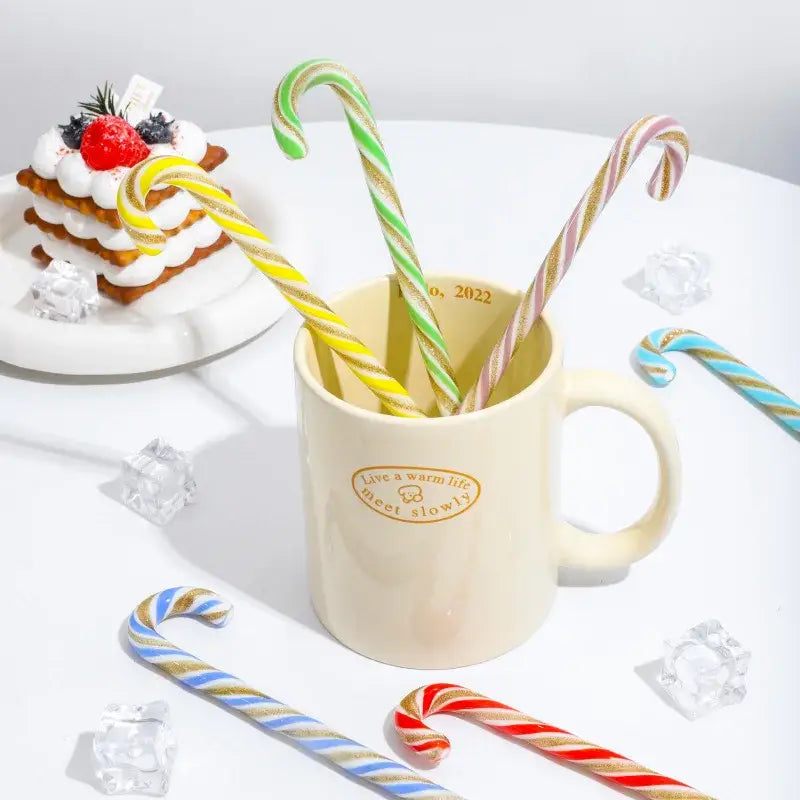 Colorful christmas long handle candy cane glass stirring stick kitchen