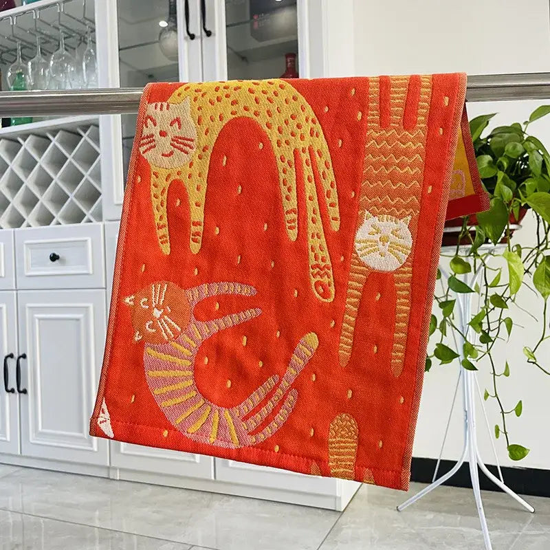 Colorful dinosaur cat gauze hand towels set of 4 kitchen decor
