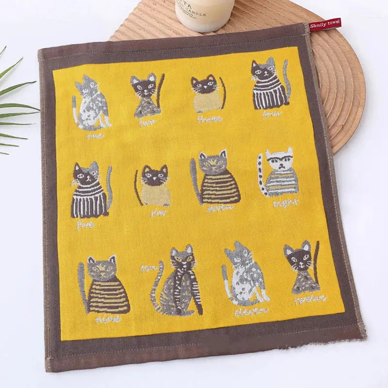 Colorful dinosaur cat gauze hand towels set of 4 kitchen decor