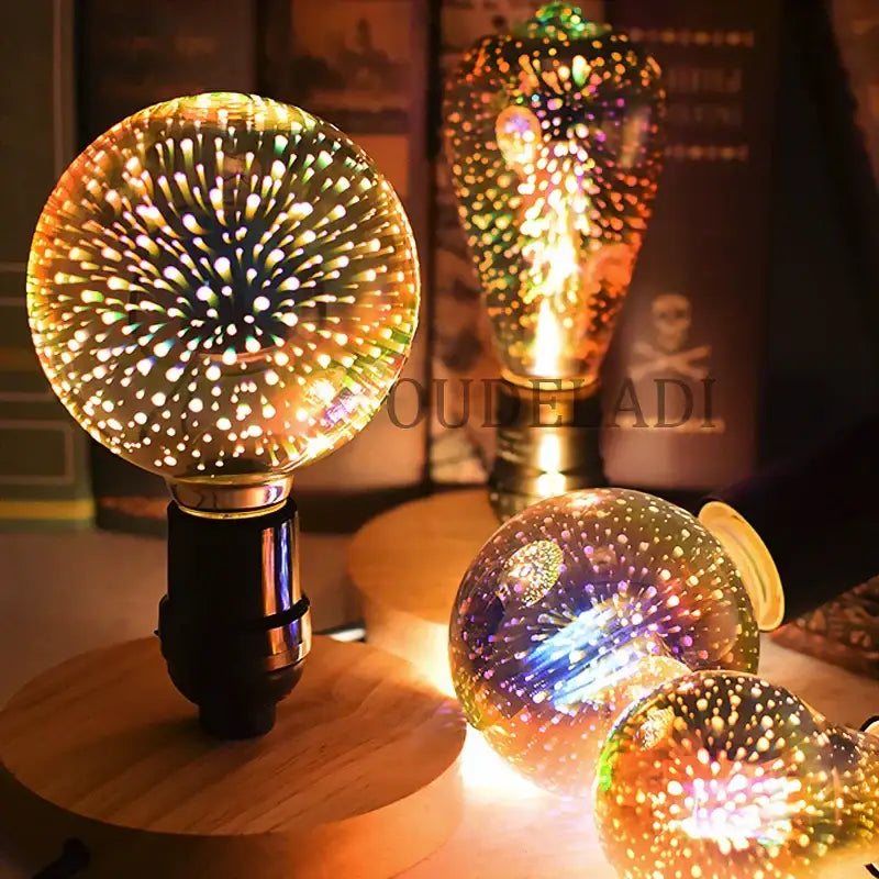 Colorful fireworks 3d glass sphere table lamp bedroom night light