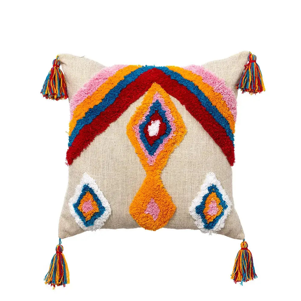 Colorful geometric boho tassel macrame pillow covers living room decor