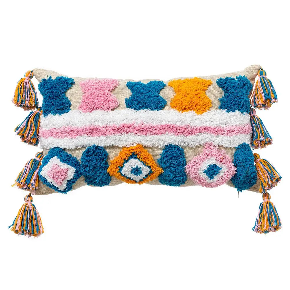 Colorful geometric tassel pillowcase bedroom hand embroidered decor