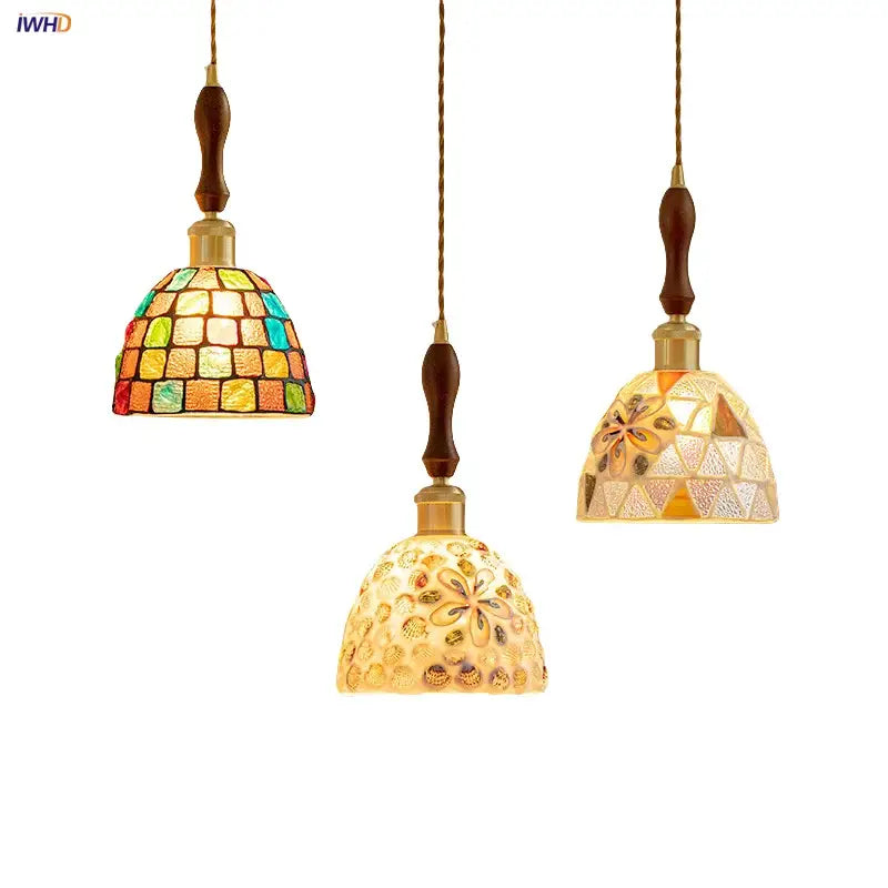 Colorful glass shell led pendant lamp dining room mosaic lighting