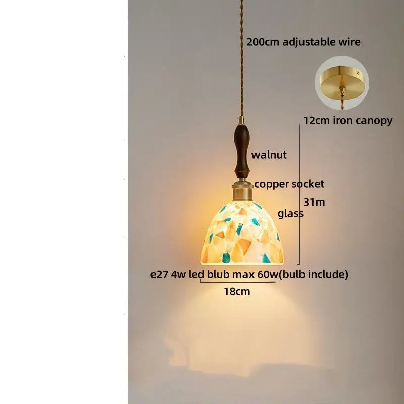 Colorful glass shell led pendant lamp dining room mosaic lighting
