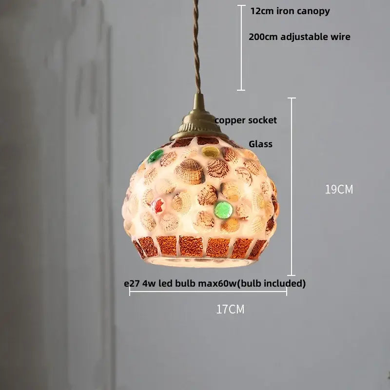 Colorful glass shell led pendant lamp dining room mosaic lighting