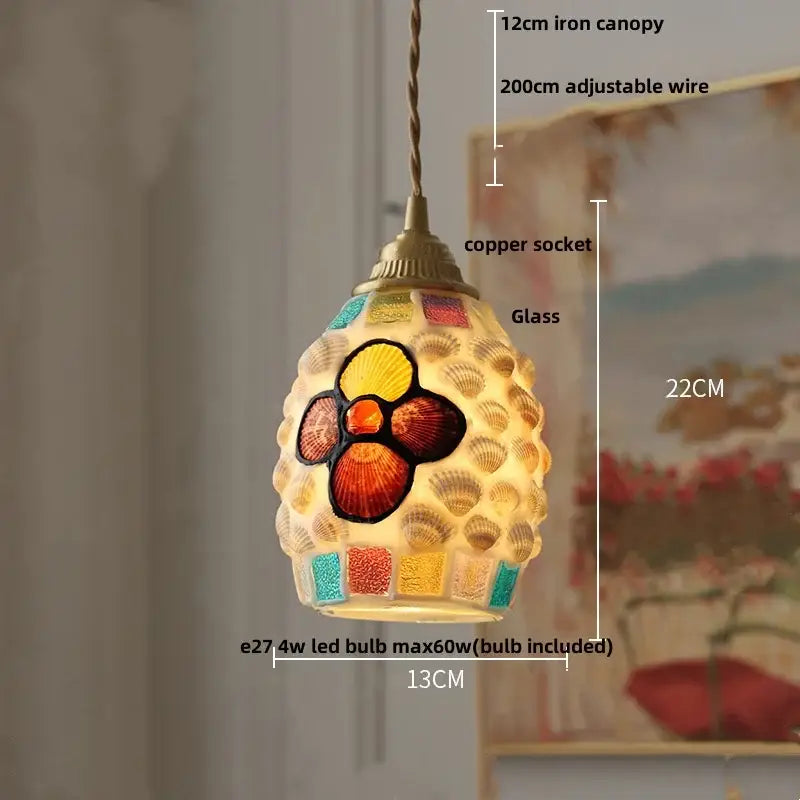 Colorful glass shell led pendant lamp dining room mosaic lighting